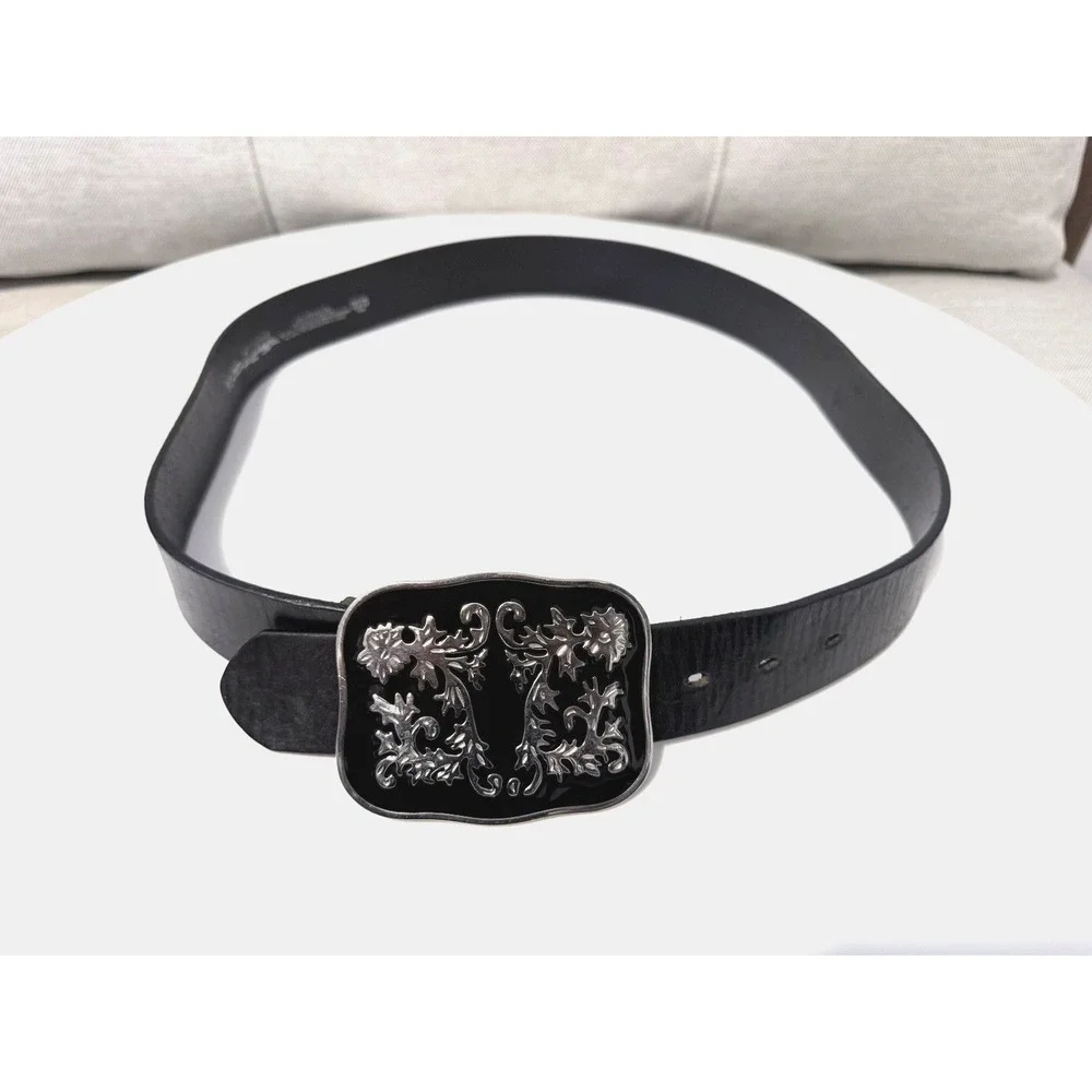 MEN'S FREEDOM BRAND BIG BUCKLE GENUINE LEATHER BLACK BELT 36